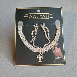 Aaliyah Silver Cross Necklace and Earring Set